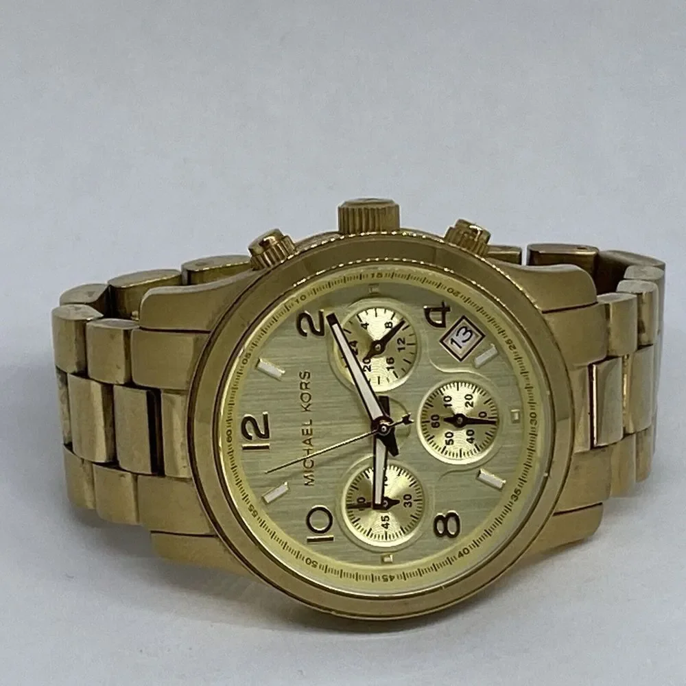 Michael Kors MK5055 Unisex Gold Stainless Steal Analog Dial Quartz Watch GE445